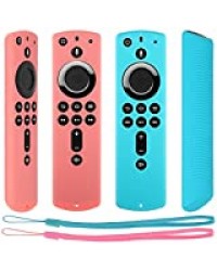 Pinowu Housse Coque de Protection [Sangle Incluse] Compatible avec Fire TV Stick 4K / Fire TV Stick (2nd Gen)/ Fire TV Cube/Fire TV (3rd Gen) Télécommande (2pcs: Turquoise et Rose)