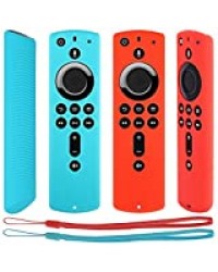 Pinowu Remote Étui de Protection [Sangle Incluse] Compatible avec Fire TV Stick 4K / Fire TV Stick (2nd Gen)/ Fire TV Cube/Fire TV (3rd Gen) Télécommande (2pcs: Turquoise et Rouge)