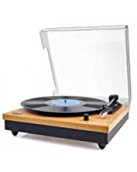 Platine Vinyle,VIFLYKOO Tourne Disque à encodeur numérique portabl Bluetooth avec Haut-parleurs stéréo intégrés à Trois Vitesses 33/45/78 TR / Min et entrée / Sortie AUX - Bois Naturel