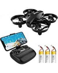 Potensic Mini Drone A20W avec Trois Batteries Longue Autonomie Drone avec Caméra HD WiFi FPV Avion Hélicoptère RC 2.4GHz 6 Axes Gyro Maintien d'altitude, Mode sans Tête pour Enfants et Débutants-Noir