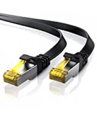 Primewire - Câble réseau Cat 7 Plat de 20m - Câble Ethernet - Gigabit réseau Local LAN 10 Gbps - Câbles de Connexion Patch - Câbles de Pose - Câble Cat.7 Brut Blindage U FTP avec fiche RJ 45 - Noir