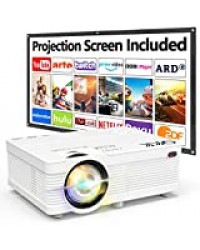 Projecteur QKK 5000 Lumen 1080P Full HD Supporté, Vidéoprojecteur HD 720P Natif Compatible avec TV Stick PS4 Smartphone HDMI VGA SD AV USB, Projecteur Home Cinéma, Blanc.