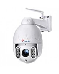 PTZ Caméra de Surveillance WiFi Extérieure Motorisée Ctronics Caméra IP HD 1080P Rotation 355°120 °4X Zoom Optique Audio Bidirectionnel IP65 Étanché Vision Nocturne 50M Support P2P et Carte SD 64GO