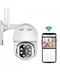 PTZ Camera Exterieur, 4MP Caméra Surveillance WiFi Audio Bidirectionnel, Vision Nocturne en Couleur, Détection de Mouvement, Étanche IP66, Notifications D'événements,Alarme AI