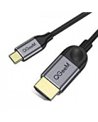 QGeeM Adaptateur de Câble USB C vers HDMI 6ft 4K, Câble USB de Type C vers HDMI Thunderbolt 3 Compatible avec MacBook Pro 2018 IPad Pro, Samsung S9 S10, Surface Book 2, Dell XPS 13/15, Pixelbook