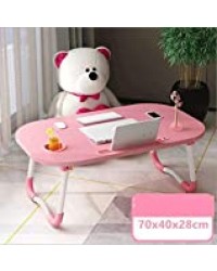 Qgg Bureau Mobile Meubles for Ordinateur Portable lit avec Bureau guéridon Lazy Student Dortoir Simple Table Pliante Table d'étude (Color : Pink)