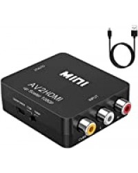 RCA vers HDMI Converter, 1080P Mini RCA Composite CVBS AV à HDMI Adaptateur, Support PAL/NTSC avec Câble, AV vers HDMI Vidéo Audio Convertisseurs pour TV/Laptop/PC/PS3/PS2/Wii/Blue-Ray/Xbox/VCR/DVD