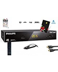 Récepteur Philips DSR 3231T , Démodulateur Satellite HD TNTSAT, Noir, Haute définition +Câble HDMI + Câble 12V+ Carte TNT Sat