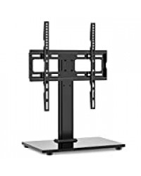 RFIVER Support TV Pied sur Socle Pivotant et Hauteur Réglable à Téléviseur de 32 à 55 Pouces Verre Trempé VESA Max 400x400mm Noir UT1002