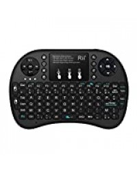 Rii Mini i8+ Wireless (AZERTY) - Mini Clavier Française Rétro-éclairé Ergonomique sans Fil avec Touchpad - Pour Smart TV, mini PC, HTPC, Console, Ordinateur (Noir)