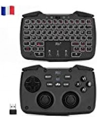 Rii Rk707 : Contrôleur, Manette de Jeux, 2.4 ghz sans Fil, Côté Clavier et Souris (Azerty) avec Touchpad, Fonction Vibration, Turbo Rétro-Éclairage pour Ps3, Windows, Android, Linux, SmartTV