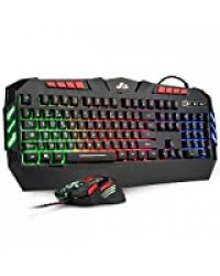 Rii RK900+ Ensemble Clavier souris gamer version AZERTY LED RGB Rétro-éclairage filaire clavier et souris de jeu pour Windows / Android / Mac / Xbox / PC / ordinateur portable / Andriod TV Box / HTPC