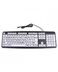 RK-HYTQWR USB Filaire Pc Jeu D'ordinateur Jeu Clavier De Jeu Contraste Élevé Grand Imprimé Touches Blanches Lettre Noire pour Les Personnes âgées Hommes âgés, Clavier Filaire USB Muet, Noir, Blanc