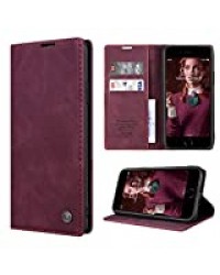 RuiPower pour Coque iPhone 7/8 Cuir Etui iPhone Se 2020 Premium PU Portefeuille [Magnétique] [Porte Cartes] [Stand Fonction] Protection Coque Rabat iPhone Se 2020/ iPhone 7/ iPhone 8 - Vin Rouge