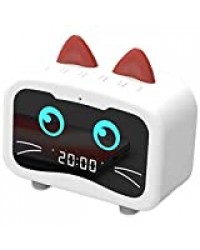 RVTYR Réveil Réveil, Radio-réveil Bluetooth Chat Oreille Haut-parleurs, Gratuit Appel Haute définition Radio FM numérique, USB for Port de Charge Horloge Digitale (Color : White)