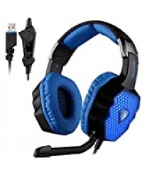 SADES A70 7.1 Surround Sound Stereo PC Gaming Headset Bandeau Casque HiFi Commande du Microphone USB Plug Distance Cool Respiration lumières LED (Noir)