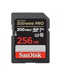 SanDisk Extreme PRO 256 Go Carte SDXC, Carte SD V30, UHS-I, 4K UHD Videos, Vitesse de Transfert jusqu'à 200 Mo/s, RescuePRO Deluxe, Technologie SanDisk QuickFlow Class 10, U3