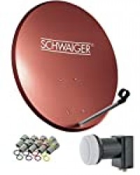 SCHWAIGER -494- Système satellite | antenne parabolique avec LNB double (numérique) et 8 connecteurs F 7 mm | antenne satellite en acier | rouge brique | 55 x 62 cm