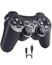 Sefitopher Manette PS3, Manette sans Fil pour Playstation 3 Bluetooth Manette avec Double Vibration Télécommande, Câble de Recharge