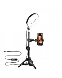 Selfie Lumiere, BONFOTO 6 Pouces LED Anneau Lumiere avec Trépied, 6W 3000-6000K Professionnels Lumiere Anneau pour Telephone Caméra Photo Vidéo Self-Portrait Youtube et Maquillage