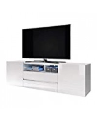 Selsey Bros - Meuble TV / Banc TV (137 cm, Blanc Mat / Blanc Brillant, avec LED)