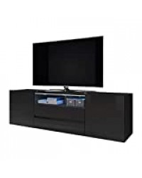 Selsey Bros - Meuble TV/Banc TV (140 cm, Noir Mat/Noir Brillant, avec LED)