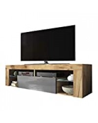 Selsey Hugo Meuble bas de TV avec rangements, casier à porte rabattable et éclairage LED Aspect bois