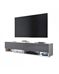 Selsey WANDER - Meuble tv/Banc tv (140 cm, blanc mat/gris brillant, avec LED) 140 x 32,5 x 30