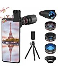 Selvim Kit d'Objectif Smartphone, Téléobjectif x22, Objectif Macro x25, Objectif Fisheye 235° , Objectif Grand Angle x0.62, Lentilles Blu-ray, Photographie Amusante, Compatibilité Universelle