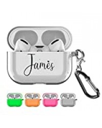 SHUMEI Personnalisé nom AirPods Pro Coque Protection Des Apple AirPods Pro, Cadeau Personnalisé Absorption Des Chocs Souple Couverture TPU Transparente DIY