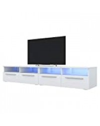 Siena Double - Meuble TV/Banc TV (200 cm, Blanc Mat/Blanc Brillant avec LED)