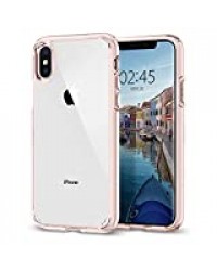 Spigen Coque iPhone XS, Coque iPhone X [Ultra Hybrid] Bumper Rose Souple, Dos Transparent Rigide, Protection - [Air Cushion] Antichoc, Coque Compatible avec iPhone X/XS - Rose