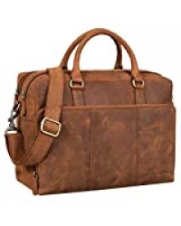 STILORD 'Isaac' Serviette Porte Documents Cuir Vintage Sac Ordinateur 13,3 Pouces Sac de Travail Cartable Enseignant Sac à Bandoulière Mallette Cuir Véritable, Couleur:Tan foncé - Marron