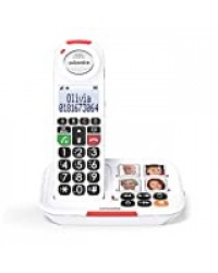 Swissvoice Xtra 2155- Téléphone sans fil pour les séniors, 4 photos mémoires, Amplification audio (+30dB), Sonnerie extra forte (90dB) avec énoncé vocal du nom de l'appelant, Répondeur intégré - Blanc