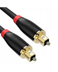 Syncwire Cable Optique Audio Numérique Cordon Fibre Optique Toslink Digital 24K Platinum Male à Male pour HiFi Home Cinéma, Sound Bar, TV, PS4, Xbox, Amplificateur, Playstation, Freebox - 1M Noir