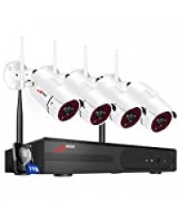 Système de Sécurité sans Fil,Kits de WiFi Vidéosurveillance ANRAN,4CH 1080p Caméras Hydrofuge et Infrarouge,Vision Nocture,Intérieux/Extérieur,Intérer & Activer,Accès à Distance,1TB Disque Dur