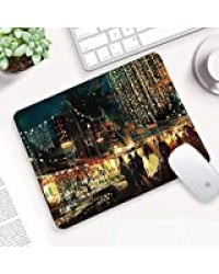 Tapis de Souris Gaming 25x32 cm,Nuit, peinture de la rue commerçante avec sa vie nocturne colorée,Surface spéciale améliore la Vitesse et la précision - Base en Caoutchouc Antidérapant Surface Lavable