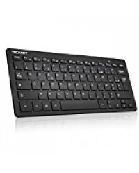 TECKNET Clavier sans Fil Mini 2.4G, Ultra-Mince AZERTY Clavier Batterie Longue Durée avec 12 Raccourcis Multimédias, pour Windows 10, PC, Ordinateur Bureau/Portable-Design Silencieux