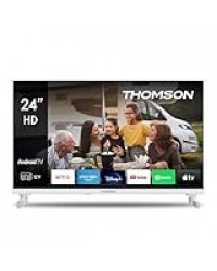 THOMSON 24 Pouces (60 cm) HD Blanc 12V Télé Smart Android TV Camping Car 12 V (WLAN, Triple Tuner DVB-C/S2/T2) – 24HA2S13CW - 2023