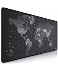 TITANWOLF - Tapis de Souris Gaming Global Wolf 900x400mm - sous-Main Bureau Gamer Extra Large XXL en Tissu, Base antidérapante - Motif planisphère et Loup - pour Tous Types de Souris et Claviers