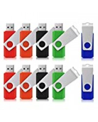 TOPESEL Clé USB 4Go, Lot de 10 Clés USB 2.0 Clef USB 4 Go Pas Cher Pendrive Lecteur USB Flash Drive Mémoire de Stockage Externe pour Musique Photo Vidéo, Cadeaux (Noir Bleu Orange Rouge Vert)