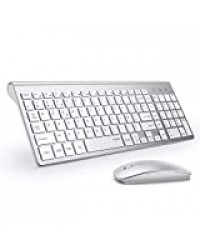 TopMate Clavier et Souris sans Fil Combo 2,4 GHz Clavier et Souris sans Fil Ultra-Fin et Silencieux Design Ergonomique pour Ordinateur Portable | Argent Blanc