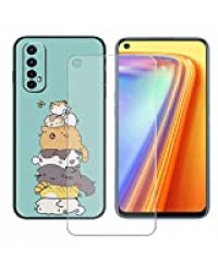 TTJ Coque pour Realme 7, Noir Silicone TPU Cover Souple Cristal Bumper Housse Étui Case + Film Protecteur Verre trempé écran pour Realme 7 (6,5") - LLM39