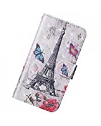 Urhause Coque Compatible avec Xiaomi Redmi 7A KunyFond Flip Cuir 3D Motif Étui Housse PU Couverture à Rabat Protective Wallet Fermeture Magnétique Support Slots de Cartes Peint Bumper,Tour Parisienne