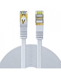 Veetop 20m Cable Ethernet Rj45 Plat Cat 7 Câble de Réseau 10 Gigabit/s Blanc