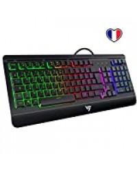 VicTsing Clavier Gamer Filaire Ultra Mince, Gaming Keyboard Tout Métallique USB Ergonomique LED Rétro-éclairage avec Raccourci Multimédia, Repose-Poignet pour PS4, PC, Ordinateur, Bureau, Jeux