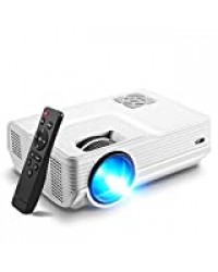 Vidéoprojecteur, Amyneo Mini Projecteur Portable 5500 Lumens Résolution Native 1280*720p, Retroprojecteur avec Haut-parleurs Stéréo HiFi, Supporte HDMI / USB / VGA / AV