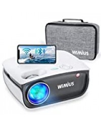 Vidéoprojecteur WiFi, WiMiUS Projecteur Bluetooth Soutien Full HD 1080p, Projecteur WiFi Synchronisation avec Fonction de Zoom, Mini Projecteur Portable pour HDMI/ USB/ TV Box/ AV/ PC/ PS4