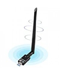 VRK Clé WiFi,Adaptateur WiFi 1200 Mbps,Dongle WiFi avec émetteur Bluetooth 5.0 Récepteur Double Bande 5 GHz/2,4 GHz USB 3.0 Rapide à Gain élevé Clé USB WiFi pour Supporter Windows Mac Linux