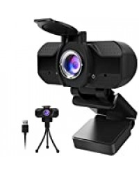 Webcam 1080P avec Microphone et Couvercle de confidentialité, caméra Web USB PC Full HD 1080P avec trépied, pour Appels Vidéo, Études, Conférences, Jouer et Brancher, Webcam HD à Mise au Point Fixe